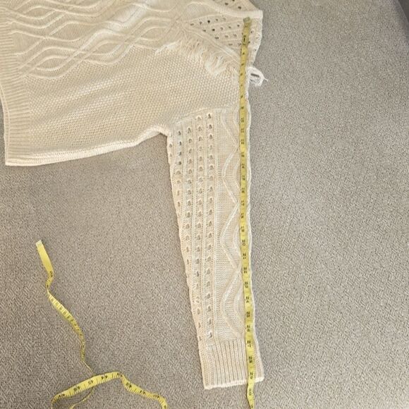 Boston Proper Oatmeal Cream Cable Knit Fringe Sweater - Size Large - Picture 9 of 14